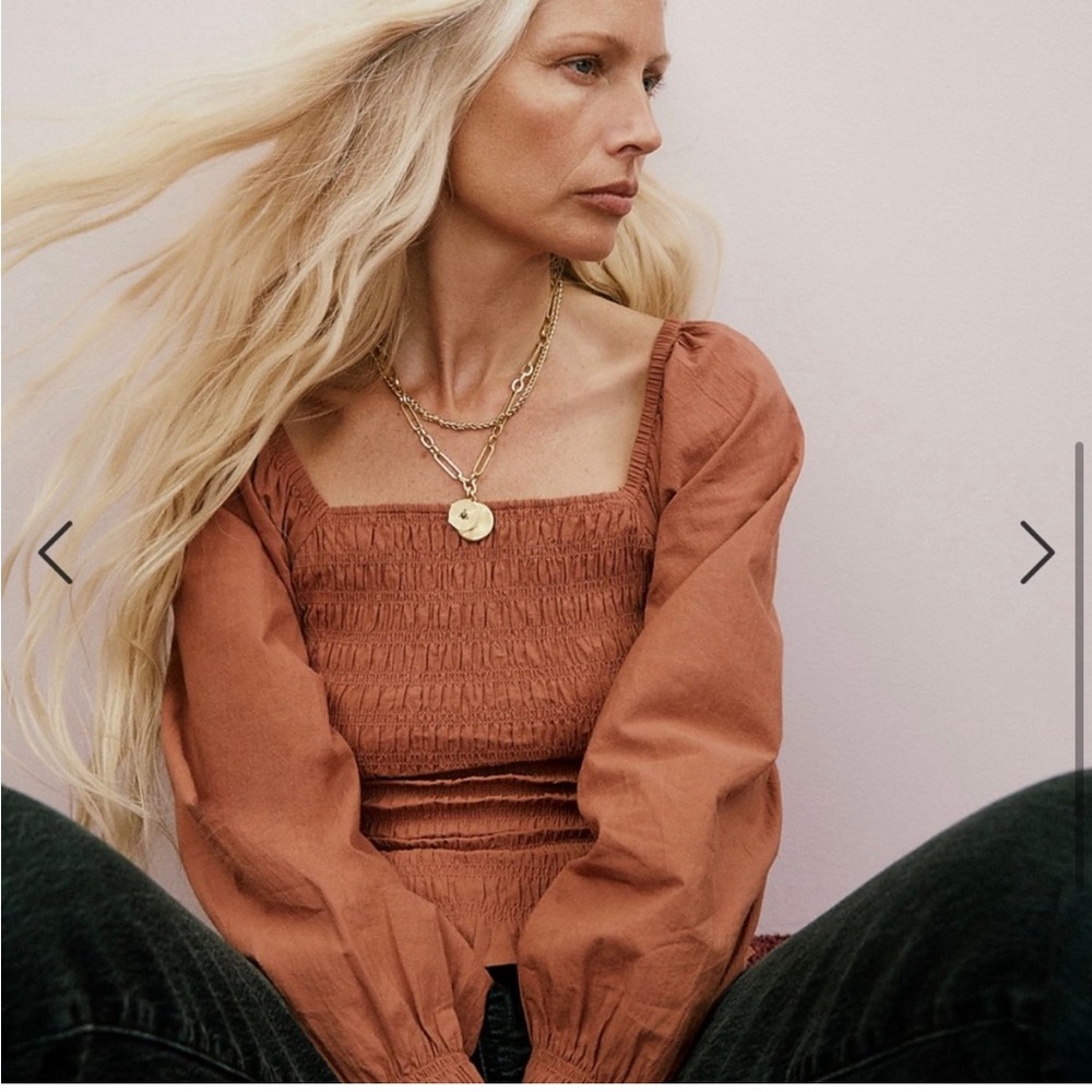 Madewell Lucie Bubble-Sleeve Smocked Top Small‎